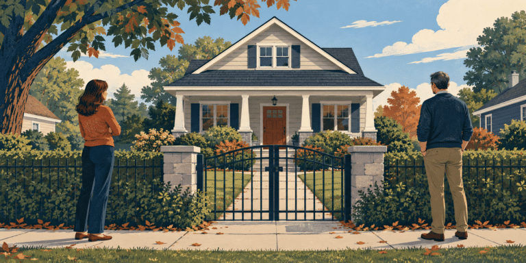 Two heirs considering a house while an estate decision remains unresolved.