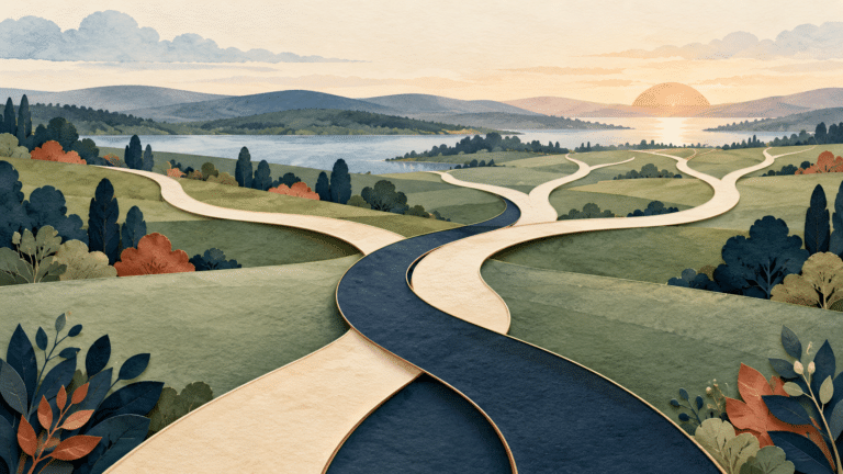 “Intertwined paths branching across a landscape, representing alternate inheritance routes.”